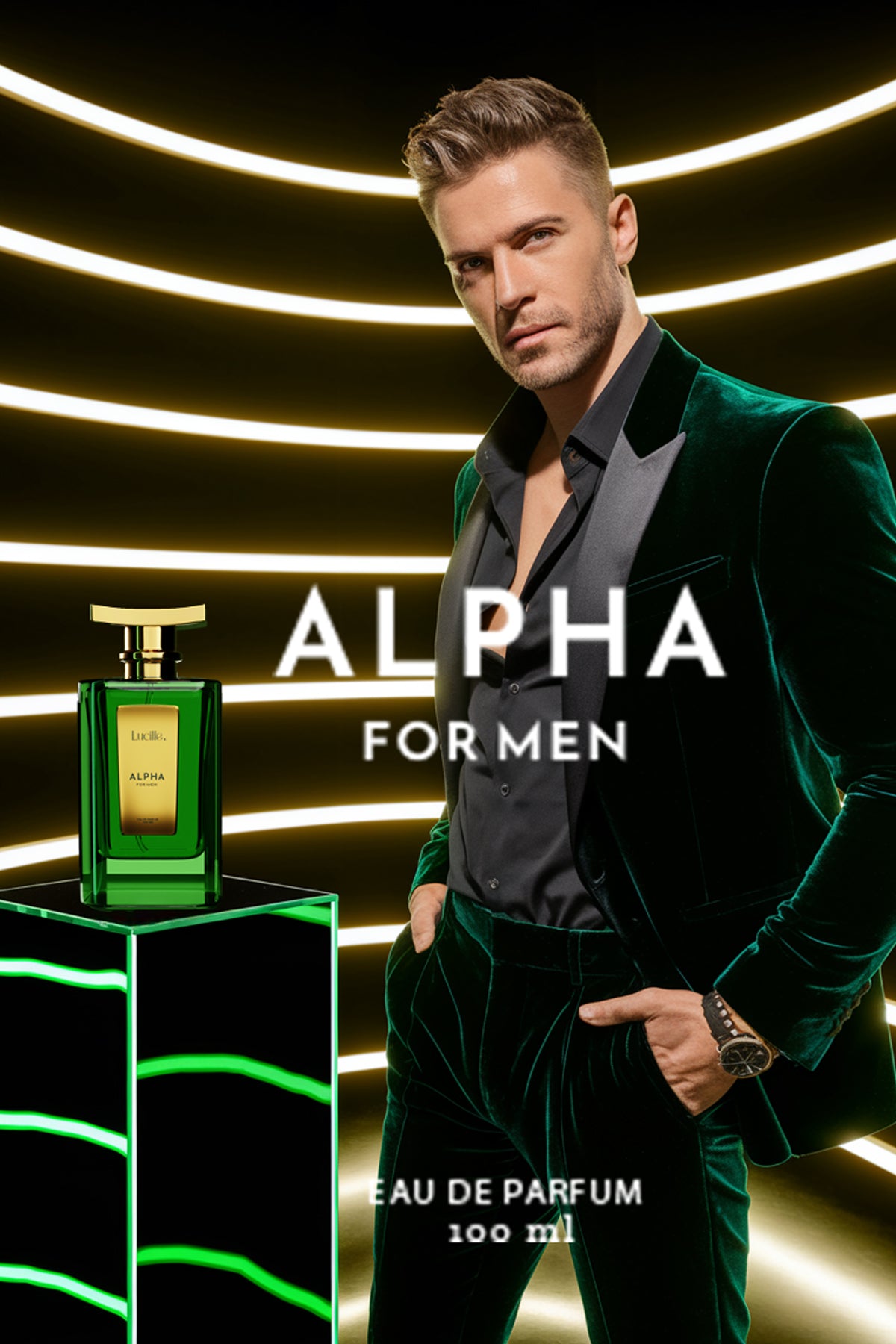 Lucille Alpha Erkek Parfümü – Fresh & Odunsu Baharatlı Koku | 100 ML EDP | Uzun Süre Kalıcı